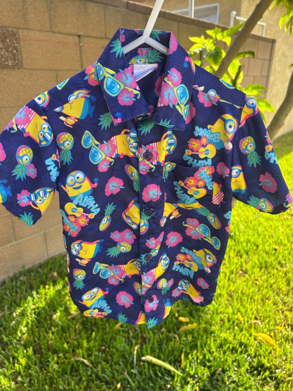 Kids Navy Blue Tropical Minions Button-Down Shirt